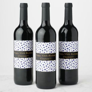 Blue Stars With Message Birthday Wine Label