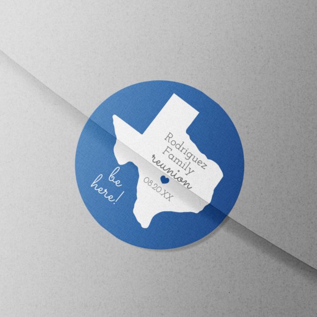 Blue State of Texas Family Reunion Classic Round Sticker (Creator Uploaded)