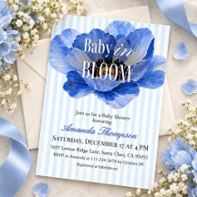 Blue Statement Flower Striped Baby Shower