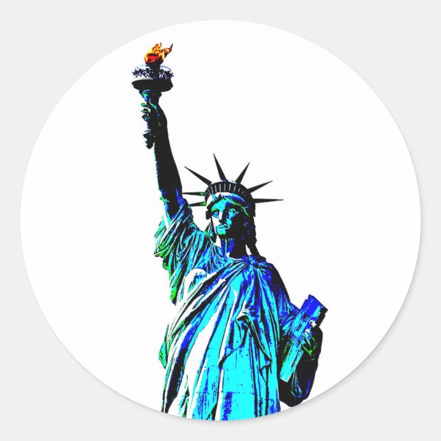 Blue Statue of Lady Liberty Classic Round Sticker (Front)