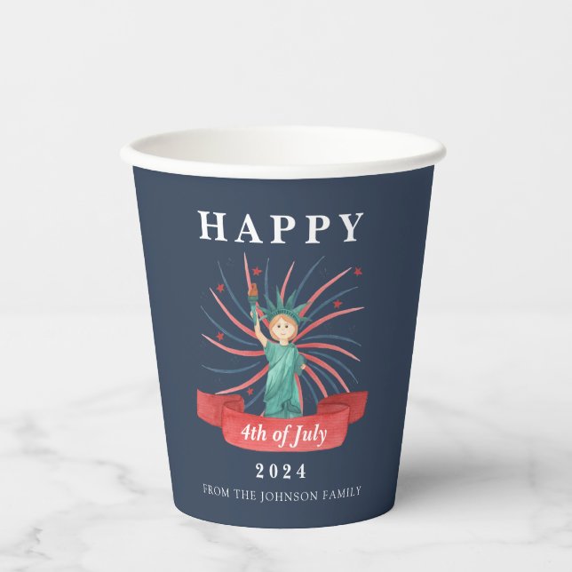 Blue Statue Of Liberty Blue 4th Of July Paper Cups (Front)