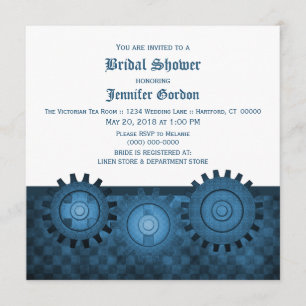 Blue Steampunk Gears Bridal Shower Invite