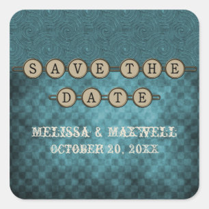 Blue Steampunk Keys Save the Date Stickers
