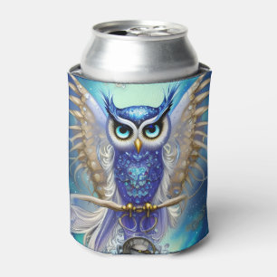 Blue Steampunk Owl Can Cooler