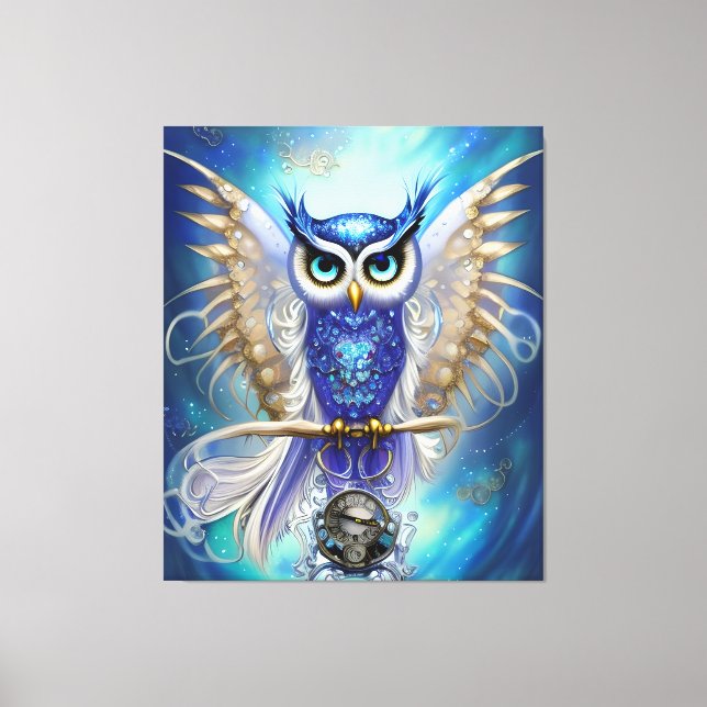 Blue Steampunk Owl Canvas Print (Front)