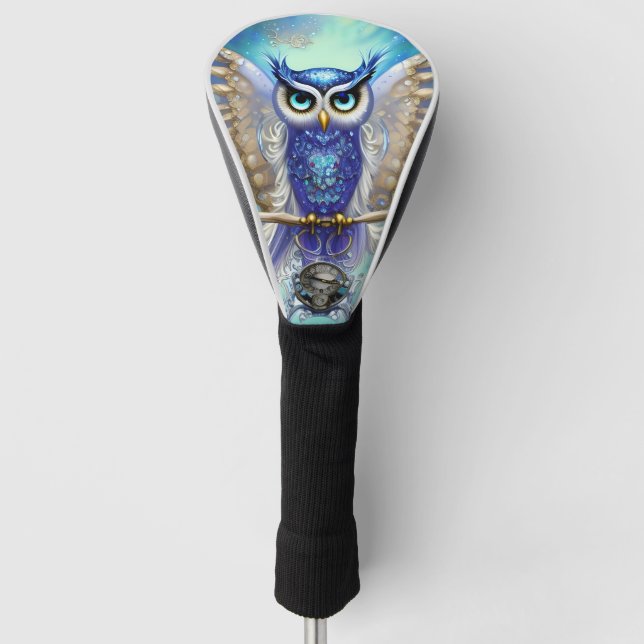 Blue Steampunk Owl Golf Head Cover (Front)
