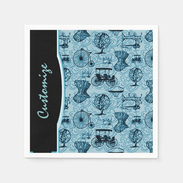 Blue Steampunk Pattern Napkins (Front)