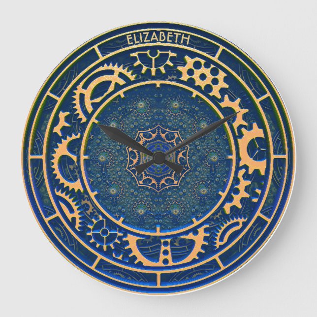 Blue Steampunk Retro Vintage Rusty Art Deco Clock (Front)