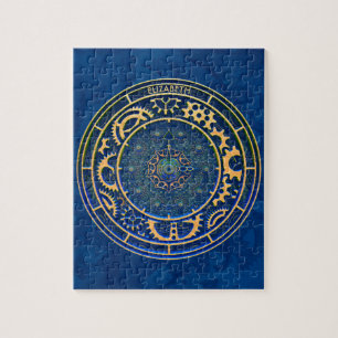 Blue Steampunk Retro Vintage Rusty Art Deco Clock Jigsaw Puzzle