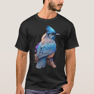 Blue Stellar Bird Jay Artistic Watercolor Nature W T-Shirt