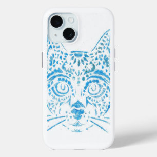blue stencil cat iPhone 15 case