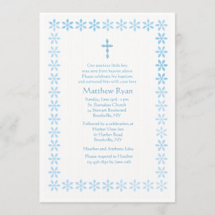 Blue Stencil Flower Frame Invitation