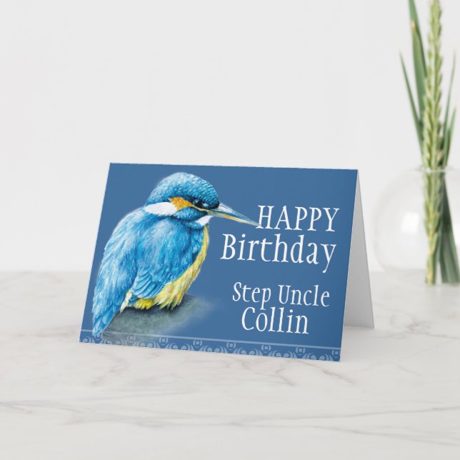 Blue step uncle bird art painted birthday card (Front)