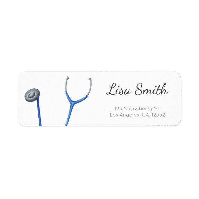 Blue stethoscope minimalist doctor return address (Front)