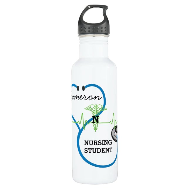 Blue Stethoscope Nursing Student Name 710 Ml Water Bottle (Front)