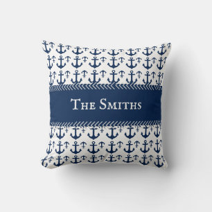 Blue Stiched Band over Anchors Custom Throw Pillow