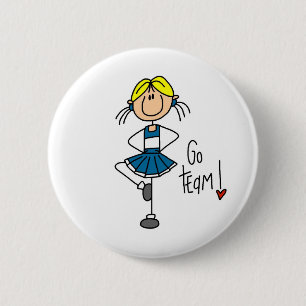 Blue Stick Figure Cheerleader T-shirts and Gifts 2 Inch Round Button