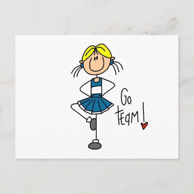 Blue Stick Figure Cheerleader T-shirts and Gifts Postcard (Front)