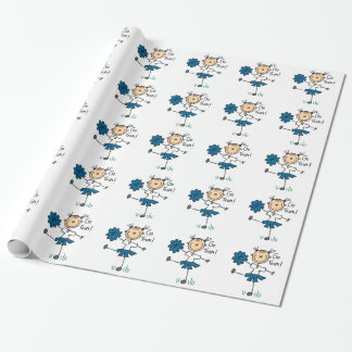 Blue Stick Figure Cheerleader Wrapping Paper