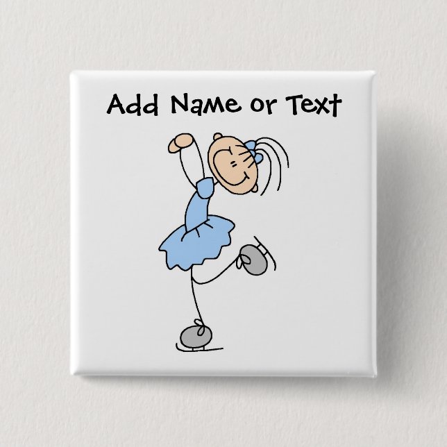 Blue Stick Figure Ice Skater Button (Front)
