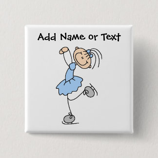 Blue Stick Figure Ice Skater Button