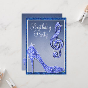 Blue Stiletto & Treble Clef Birthday Invitation