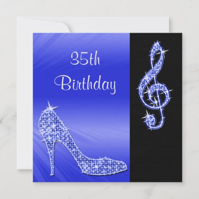 Blue Stiletto & Treble Cleft 35th Birthday Invitation (Front)