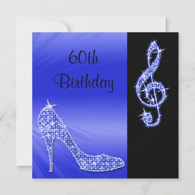 Blue Stiletto & Treble Cleft 60th Birthday Invitation (Front)