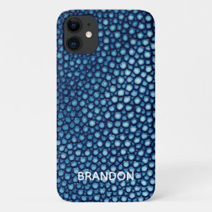 Blue Stingray Skin Print Name Personalized iPhone 11 Case