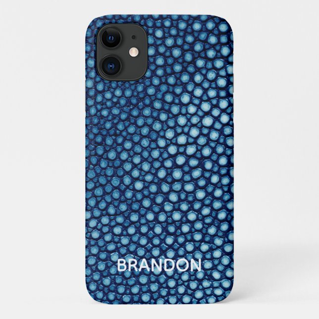 Blue Stingray Skin Print Name Personalized Case-Mate iPhone Case (Back)