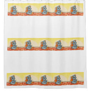 Blue Stitch Bear Shower Curtain