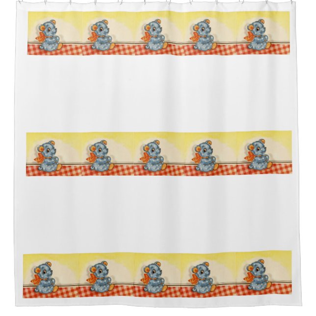 Blue Stitch Bear Shower Curtain (Front)