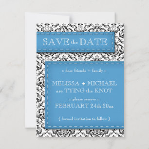 Blue Stitched Damask Save the Date Announcements