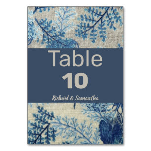 Blue Stitched Floral Table Number