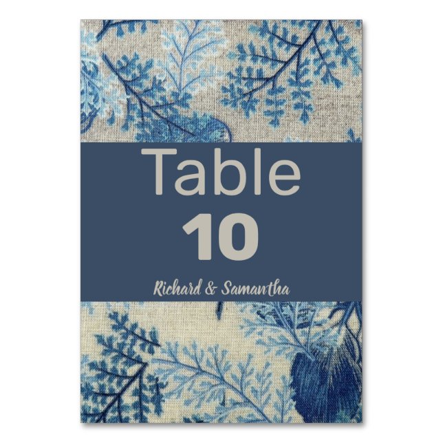 Blue Stitched Floral Table Number (Front)