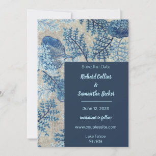 Blue Stitched Floral Wedding Save The Date