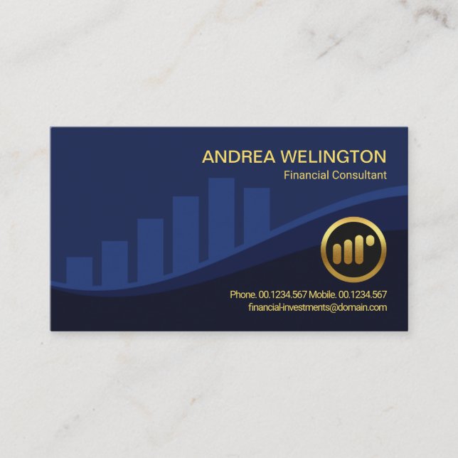 Blue Stock Exchange Graph Financial Advisor Business Card (Front)