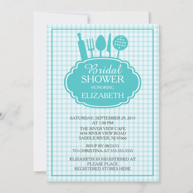 Blue Stock the Kitchen Bridal Shower Invitation (Front)