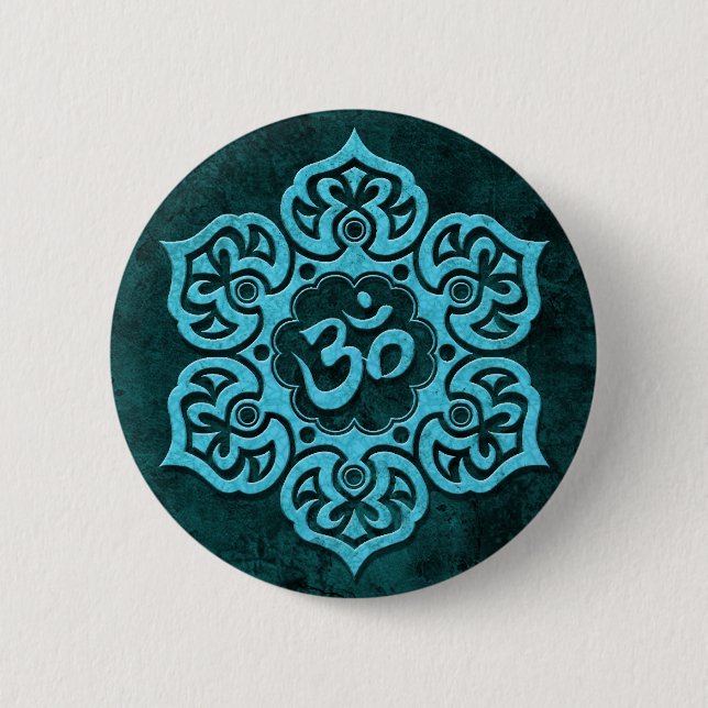 Blue Stone Floral Om 2 Inch Round Button (Front)