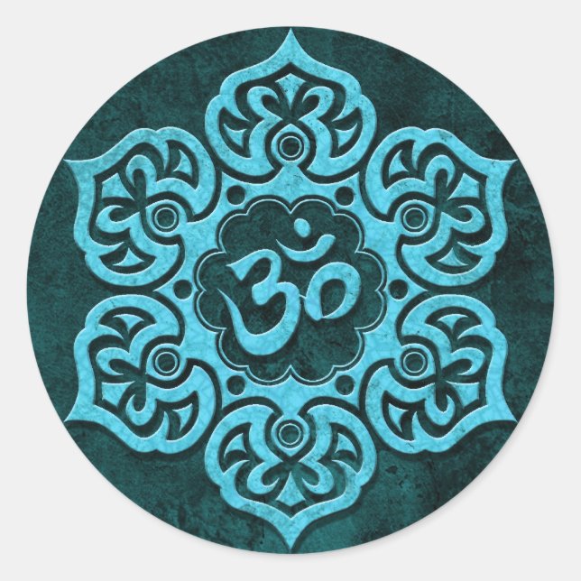 Blue Stone Floral Om Classic Round Sticker (Front)