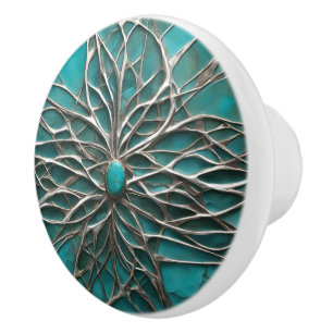 Blue Stone & Liquid Metal Art Ceramic Knob