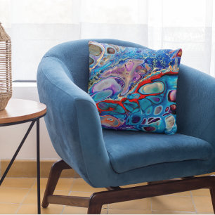 Blue Stone Marble Look Fluid Art Pillow Purple Red