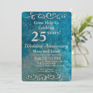 Blue Stone Silver Anniversary Invitation