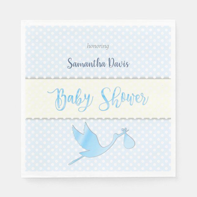 Blue Stork Baby Boy Baby Shower Napkin (Front)
