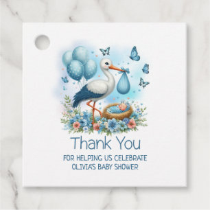 Blue Stork Baby Boy Baby Shower Thank You Favour Tags