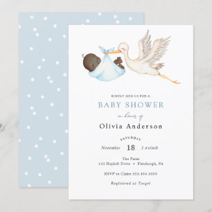Blue Stork Baby Shower Invitation