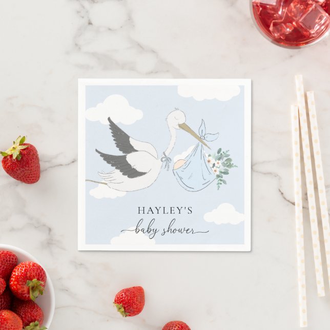 Blue Stork Baby Shower Napkin (Insitu)
