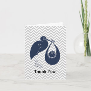 Blue Stork Baby Shower Thank You Card