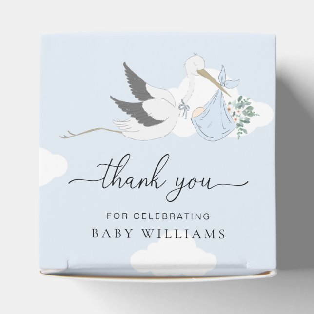 Blue Stork Baby Shower Thank You Favor Box (Top)