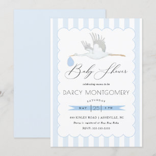 Blue Stork Boy Baby Shower Invitation